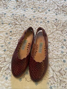 Woven Leather Slip-On Flats - Brown Leather